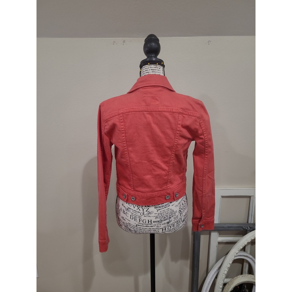 Levi Women SZ  XS Faded Red Trucker Jean Jacket Boho Cowgirl Coastal‎ Casual - Picture 5 of 12
